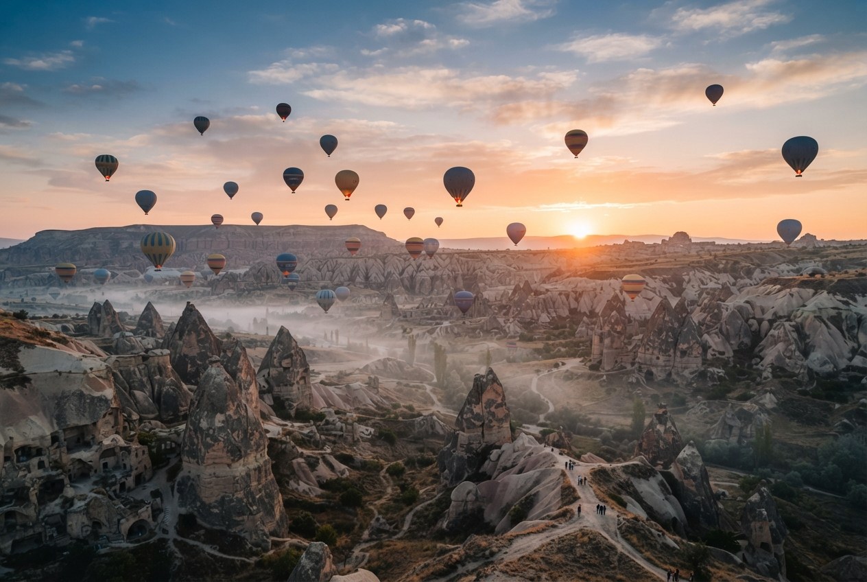 Peri bacalarının üzerinde süzülen balonlar